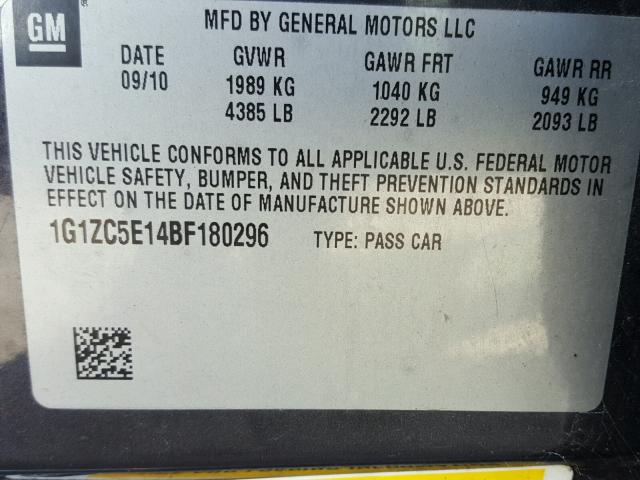 1G1ZC5E14BF180296 - 2011 CHEVROLET MALIBU 1LT GRAY photo 10
