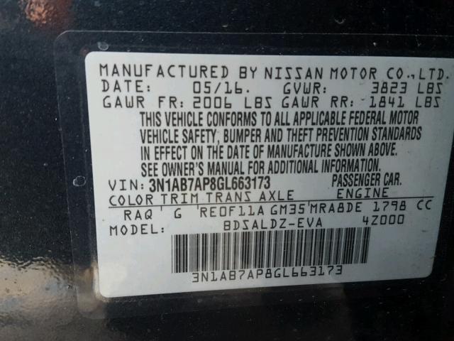 3N1AB7AP8GL663173 - 2016 NISSAN SENTRA S BLUE photo 10