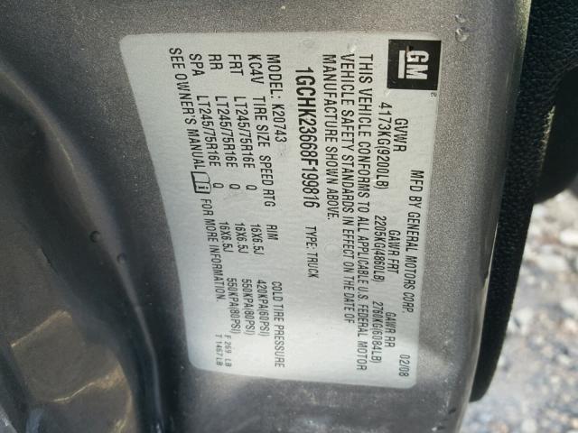 1GCHK23668F199816 - 2008 CHEVROLET SILVERADO GRAY photo 10