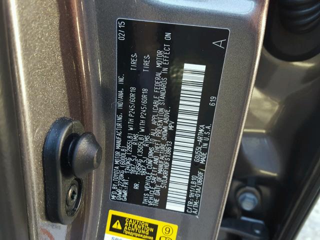 5TDJKRFH0FS138613 - 2015 TOYOTA HIGHLANDER GRAY photo 10