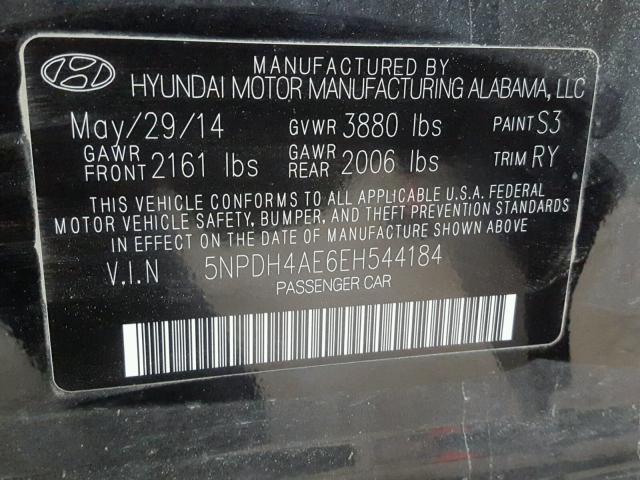 5NPDH4AE6EH544184 - 2014 HYUNDAI ELANTRA SE BLACK photo 10