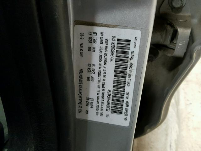 2B3HD46R74H648782 - 2004 DODGE INTREPID S 银色 照片 10