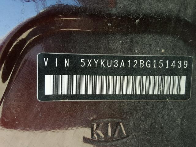5XYKU3A12BG151439 - 2011 KIA SORENTO EX Tünd qırmızı foto 10