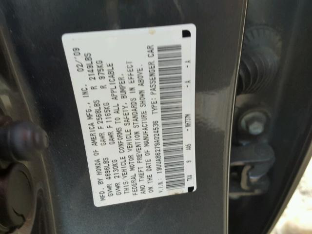 19UUA86279A024536 - 2009 ACURA TL GRAY photo 10