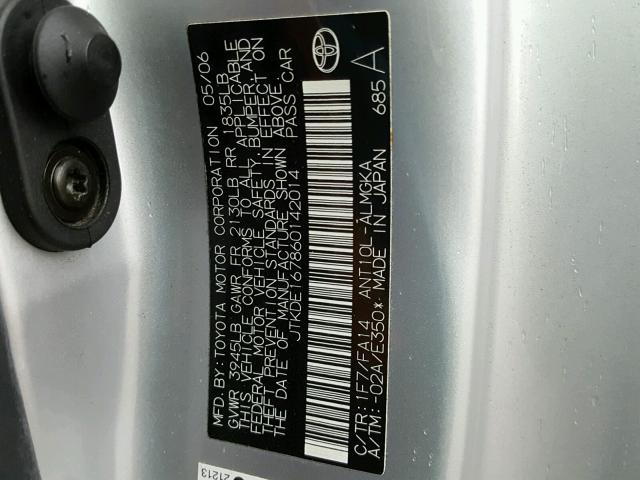 JTKDE167860142014 - 2006 TOYOTA SCION TC 银色 照片 10