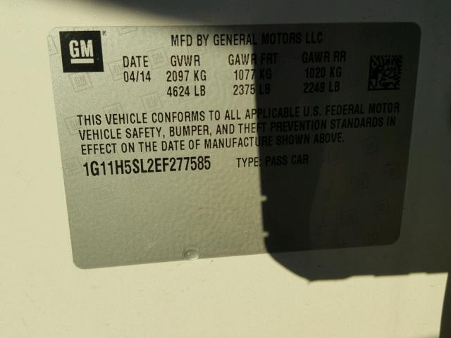 1G11H5SL2EF277585 - 2014 CHEVROLET MALIBU LTZ 白色 照片 10