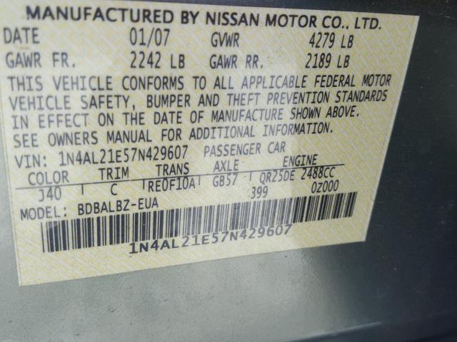 1N4AL21E57N429607 - 2007 NISSAN ALTIMA 2.5 GREEN photo 10