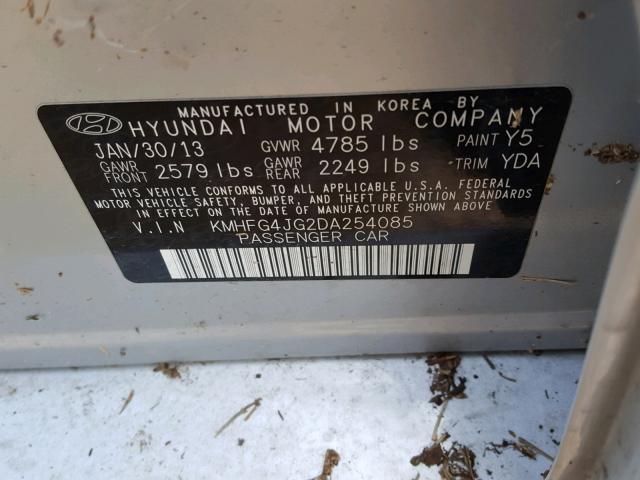 KMHFG4JG2DA254085 - 2013 HYUNDAI AZERA SILVER photo 10