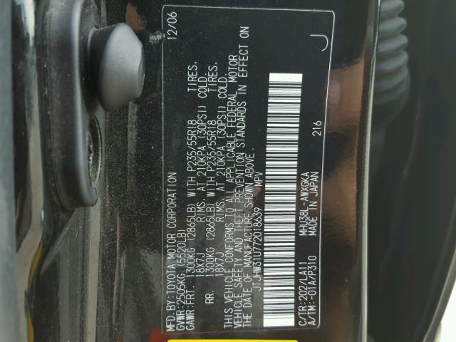 JTJHW31U772018639 - 2007 LEXUS RX 400H BLACK photo 10