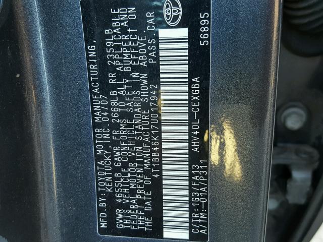 4T1BB46K17U017942 - 2007 TOYOTA CAMRY NEW GRAY photo 10