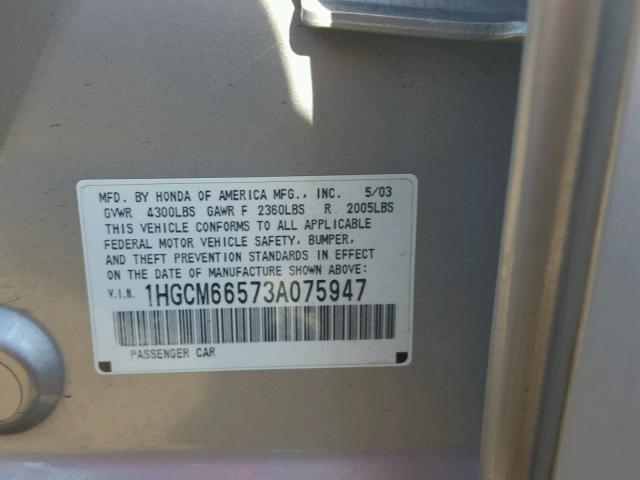 1HGCM66573A075947 - 2003 HONDA ACCORD EX SILVER photo 10