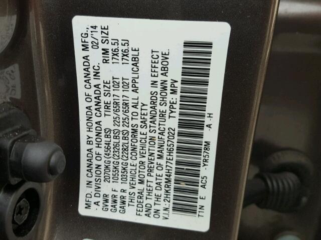 2HKRM4H77EH657022 - 2014 HONDA CR-V EXL GRAY photo 10