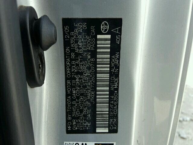 JTKDE177260109718 - 2006 TOYOTA SCION TC 灰色 照片 10