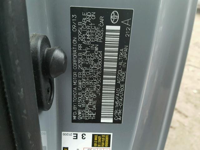 JTKJF5C77E3080064 - 2014 TOYOTA SCION TC 灰色 照片 10