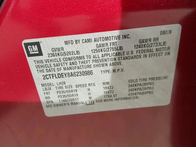 2CTFLDEY8A6230986 - 2010 GMC TERRAIN SL RED photo 10