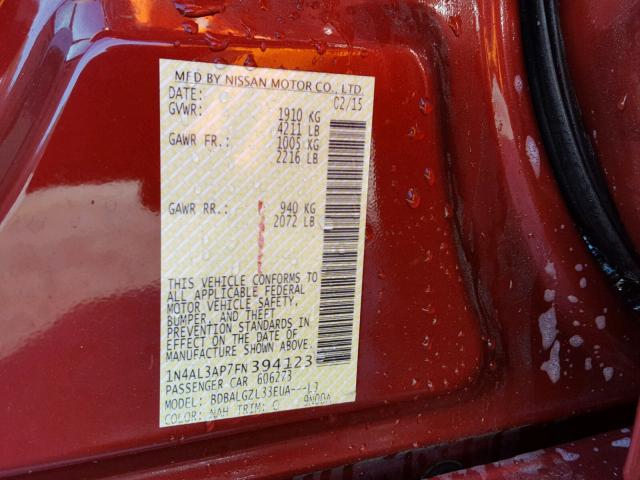 1N4AL3AP7FN394123 - 2015 NISSAN ALTIMA 2.5 RED photo 10