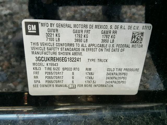 3GCUKREH6EG182241 - 2014 CHEVROLET SILVERADO BLACK photo 10