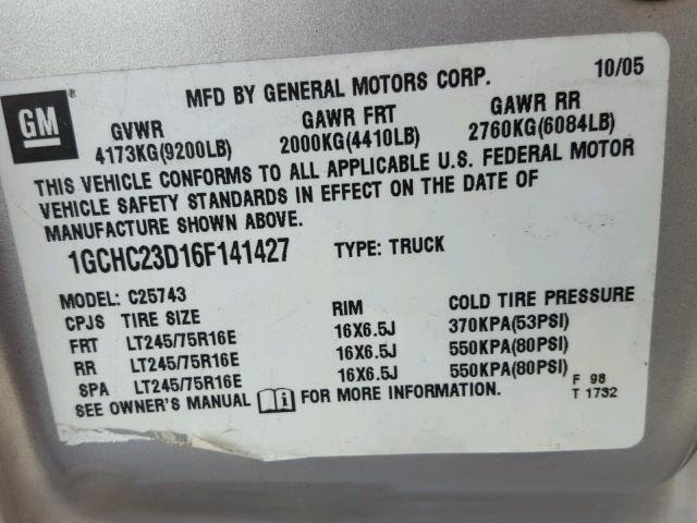 1GCHC23D16F141427 - 2006 CHEVROLET SILVERADO SILVER photo 10