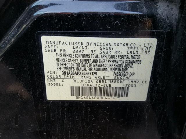 3N1AB6APXBL667129 - 2011 NISSAN SENTRA 2.0 BLACK photo 10