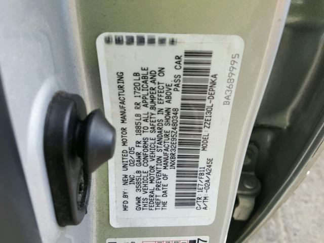 1NXBR32E95Z480348 - 2005 TOYOTA COROLLA CE GRAY photo 10