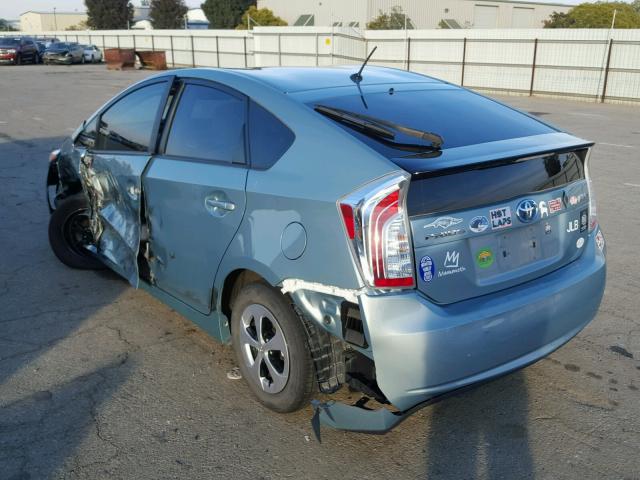 JTDKN3DUXE1791437 - 2014 TOYOTA PRIUS GREEN photo 3