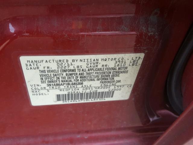 3N1AB6AP1BL685356 - 2011 NISSAN SENTRA 2.0 RED photo 10