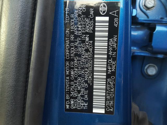 JTDKDTB35D1554074 - 2013 TOYOTA PRIUS C BLUE photo 10