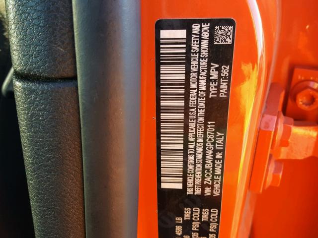 ZACCJBAW4GPC67011 - 2016 JEEP RENEGADE S ORANGE photo 10