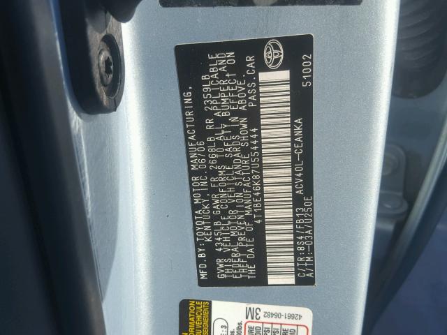 4T1BE46K87U554444 - 2007 TOYOTA CAMRY NEW BLUE photo 10