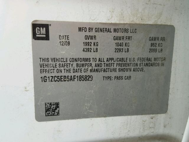 1G1ZC5EB6AF185829 - 2010 CHEVROLET MALIBU 1LT 白色 照片 10