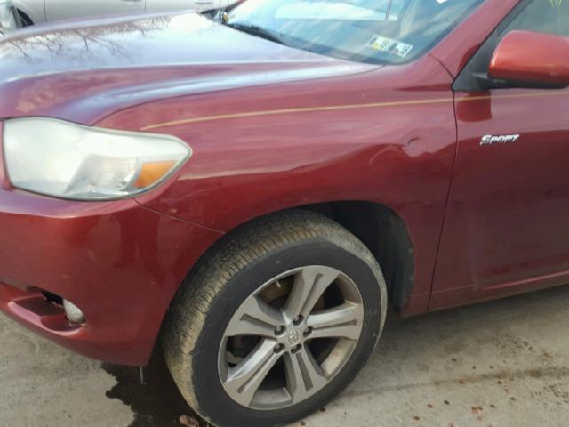 JTEES43A392120965 - 2009 TOYOTA HIGHLANDER BURGUNDY photo 9