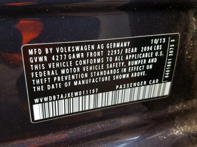 WVWDB7AJXEW011197 - 2014 VOLKSWAGEN GOLF BLACK photo 10