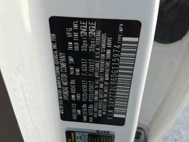 5XYZT3LB6DG115974 - 2013 HYUNDAI SANTA FE S 白色 照片 10