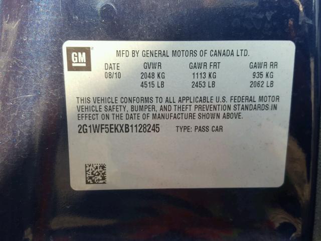 2G1WF5EKXB1128245 - 2011 CHEVROLET IMPALA LS BLUE photo 10