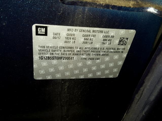 1G1ZB5ST6HF290641 - 2017 CHEVROLET MALIBU LS Mavi foto 10