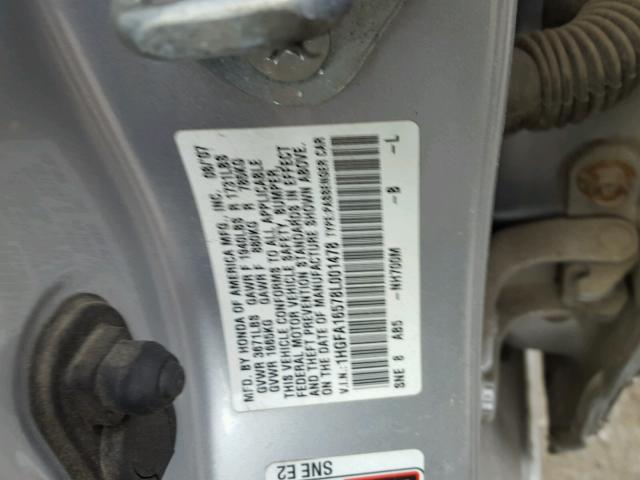 1HGFA16578L001478 - 2008 HONDA CIVIC LX SILVER photo 10