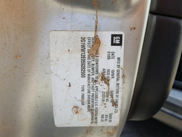 2G1WW12E059282900 - 2005 CHEVROLET MONTE CARL ვერცხლისფერი ფოტო 10