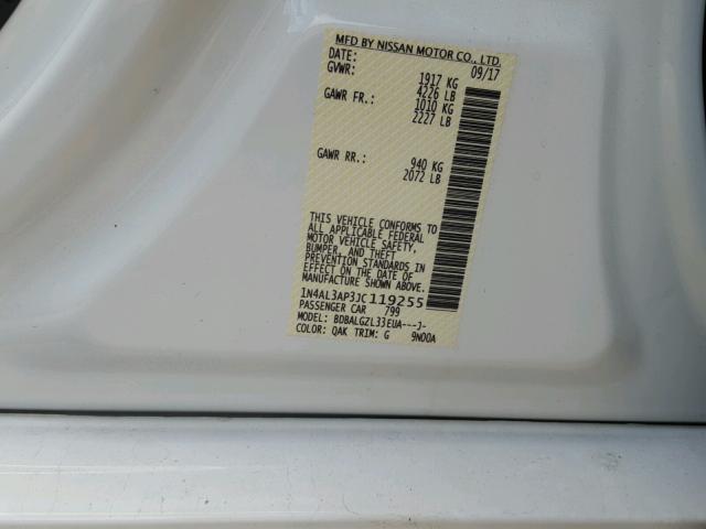 1N4AL3AP3JC119255 - 2018 NISSAN ALTIMA 2.5 WHITE photo 10