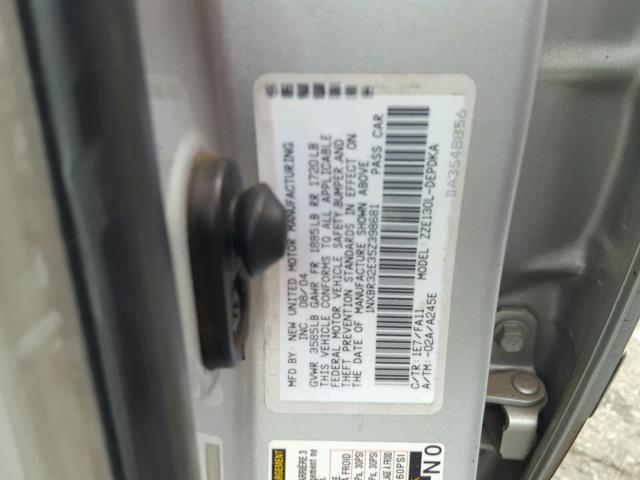 1NXBR32E35Z398681 - 2005 TOYOTA COROLLA CE SILVER photo 10