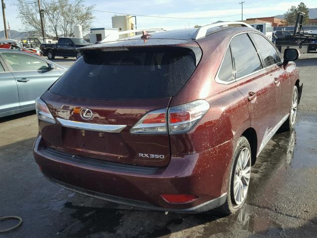 2T2ZK1BA5DC106433 - 2013 LEXUS RX 350 MAROON photo 4