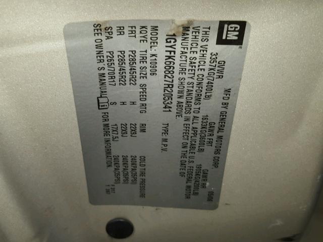 1GYFK66827R205341 - 2007 CADILLAC ESCALADE E BEIGE photo 10