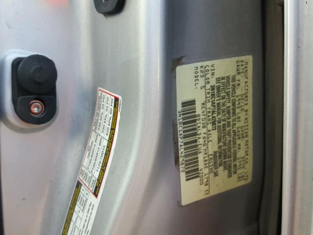 3N1BC1AP7AL429872 - 2010 NISSAN VERSA S SILVER photo 10