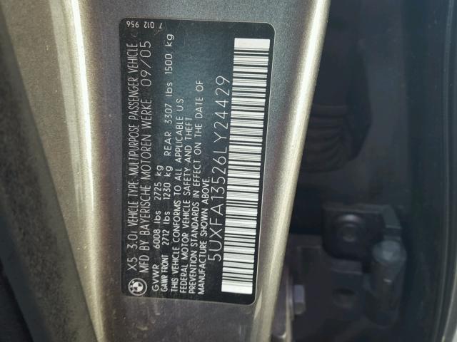 5UXFA13526LY24429 - 2006 BMW X5 3.0I GRAY photo 10