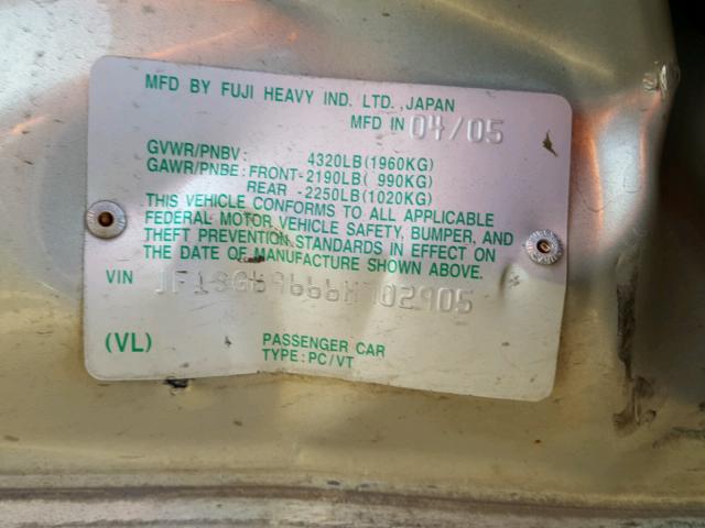 JF1SG69666H702905 - 2006 SUBARU FORESTER 2 SILVER photo 10