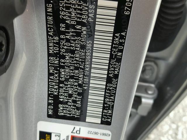 4T1BF1FK8HU695365 - 2017 TOYOTA CAMRY LE SILVER photo 10