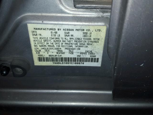 1N4DL01D5YC169974 - 2000 NISSAN ALTIMA XE BEIGE photo 10