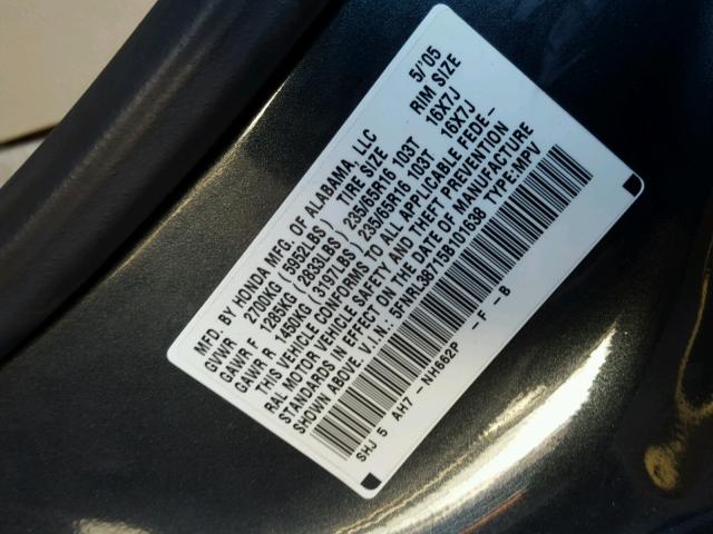 5FNRL38715B101638 - 2005 HONDA ODYSSEY EX BLUE photo 10