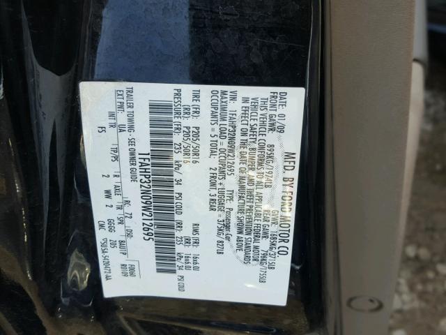 1FAHP32N09W212695 - 2009 FORD FOCUS SE BLACK photo 10