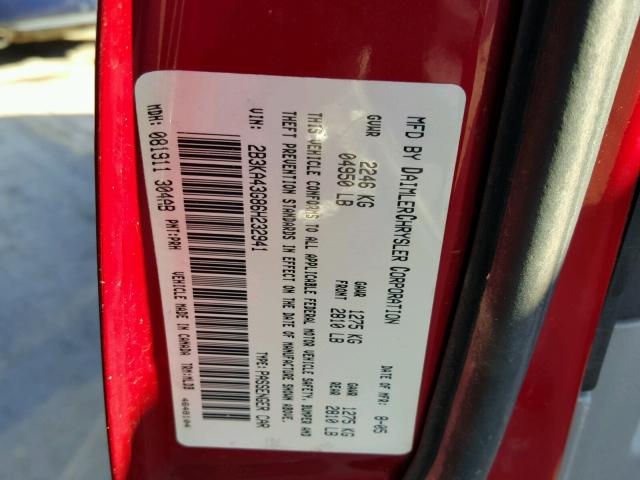 2B3KA43G86H232941 - 2006 DODGE CHARGER SE RED photo 10