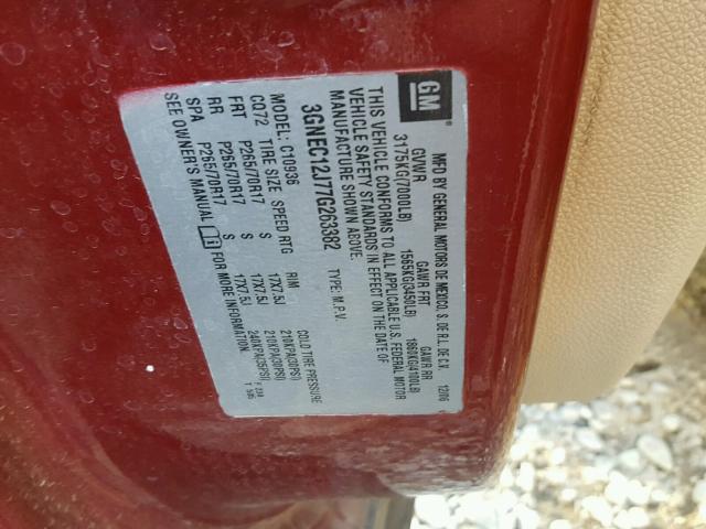 3GNEC12J77G263382 - 2007 CHEVROLET AVALANCHE RED photo 10